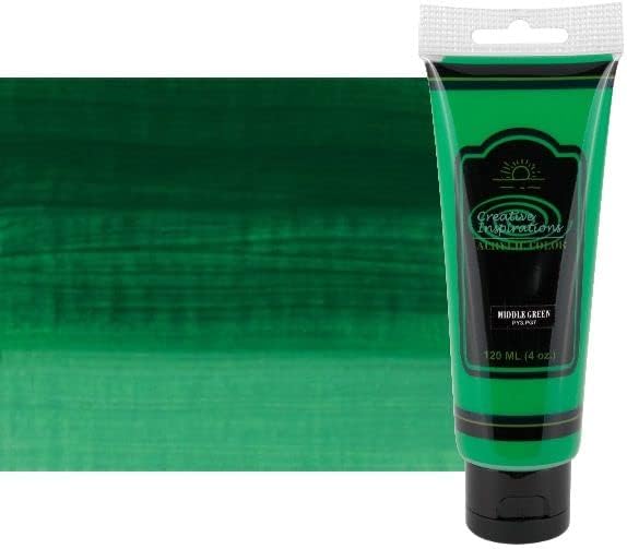 Creative Inspirations Acrylic Paint - Middle Green - 120 mL Tube - Smooth & Creamy Consistency, Vibrant Pigmentation, Great Coverage for Artists - Clean Up with Soap & Water