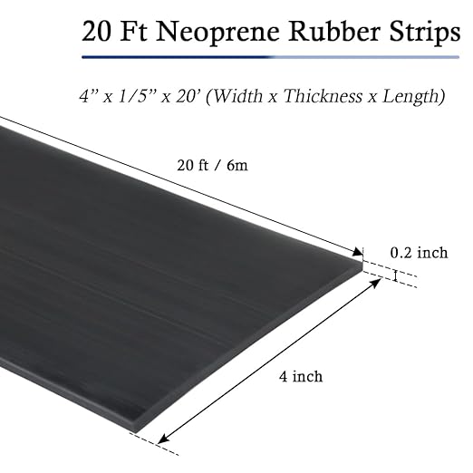 Neoprene Rubber Strips Self Adhesive Solid Rubber Sheets, Rolls & Strips for DIY Gaskets Crafts Pads Seals Warehouse Flooring Neoprene Sheet with Adhesive Backing (4" Wide x 1/5" Thick x 20' Long)