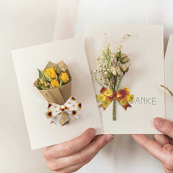 4 PCS Thanksgiving Fall Ribbons for Crafting, 3/8''Width and 4/5''Width Flowers Ribbons White Orange Satin Ribbon Metallic Leaves Craft Ribbons for Gift Wrapping Fall Decorations