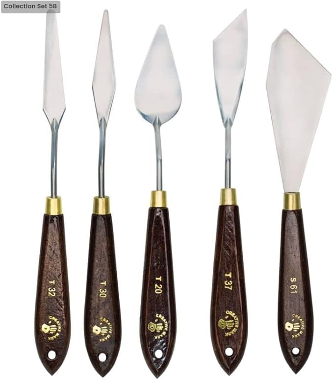 Creative Mark Stainless Steel Palette Knife Painting Tools - Paint Palette with Wooden Handle - Variety of Shapes and Sizes - Collection 5B, Set