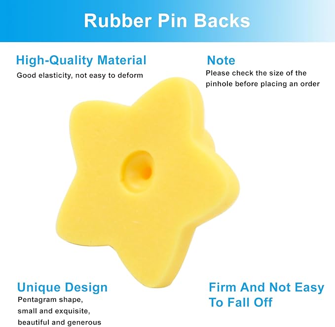 100 Pack Star Shape Rubber Pin Backs, Lapel Pin Backing Locking Pin Keepers, Brooch Holder for Uniform Badge Hat Tie(Yellow)