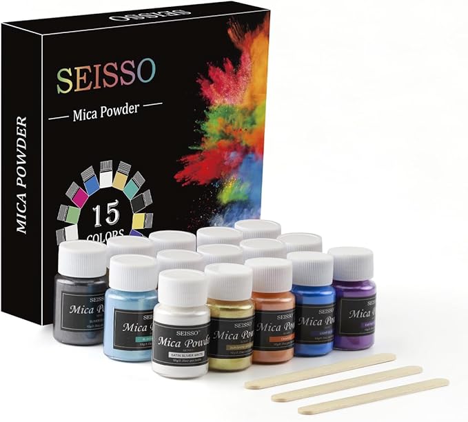 SEISSO - 150g Mica Powder - 15 Colors Epoxy Resin Pigment - Shimmery Pigment Powder for Slime, Paint, Soap Making, Nail Polish, Epoxy Resin, Candle Making, Bath Bombs
