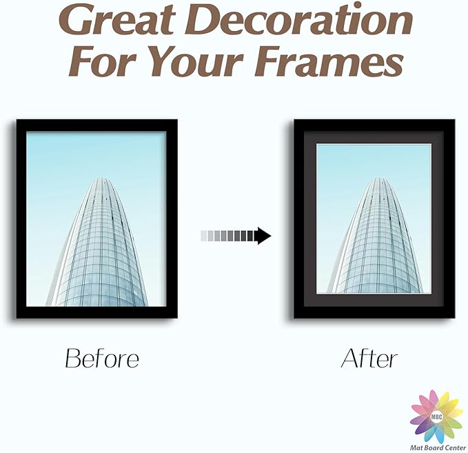 MBC MAT BOARD CENTER, 10 Pack 8x10 for 7x9 Black Picture Mats Frame Mattes, Bevel Cut, Acid Free, 4-ply Thickness