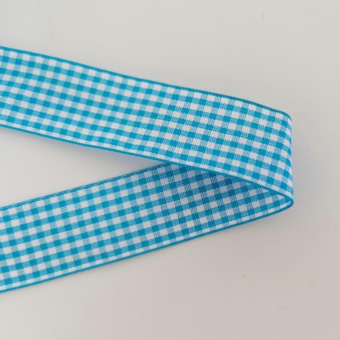 Micomon 1-Inch Vivid Blue and White Woven Edge Plaid Ribbon Polyester Gingham Ribbon 25 Yards Each Roll (1",Vivid Blue)