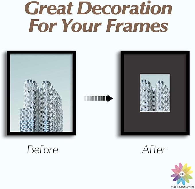 MBC MAT BOARD CENTER, 5 Pack 16x20 for 8x10 Black Picture Mats Frame Mattes, Bevel Cut, Acid Free, 4-ply Thickness
