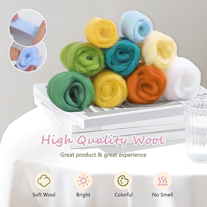 yesJRL Needle Felting Kits Beginners, Natural Landscape DIY Wool Needle Felting Starter Kit, Floral Needle Felt Set with Foam Pad, Felt Cloth and Instructions, Used for Home Decoration (Blue)