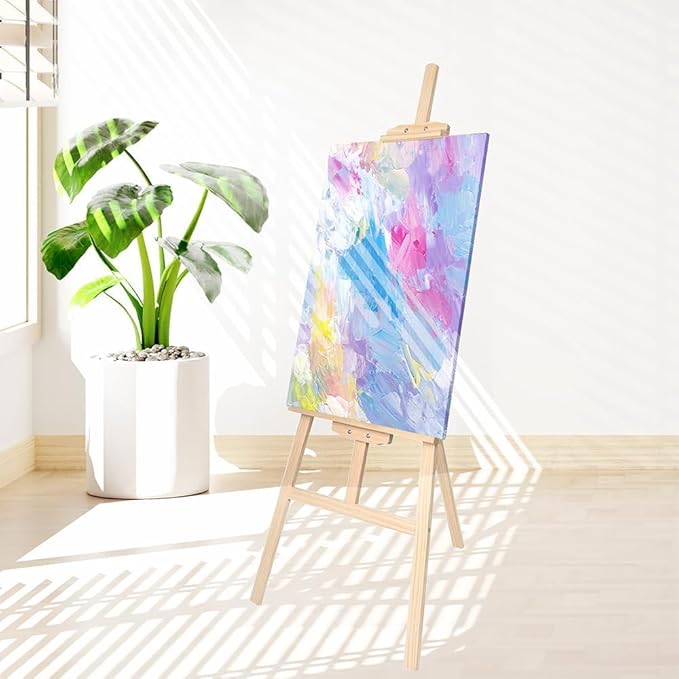Wooden Painting Easel Stand, Adjustable&Folds Flat for Storage, Ideal for Painting, Office Presentations, Posters, Signage