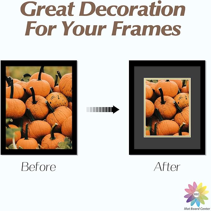 Mat Board Center, Double Mat - Acid Free, 8-ply Thickness, White Core - for Pictures, Photos, Framing (Black Over Gold, 16x20 for 11x14, Pack of 5)