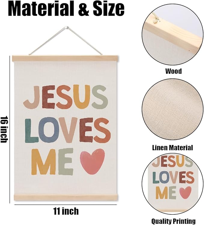Christian Decor Boho Poster Hanger, Jesus Religious Wall Decor, Christian Gifts Bible Verse Spiritual Gifts Wall Art Wall Hanging Banner Farmhouse Church Apartment Bedroom Kitchen Decor