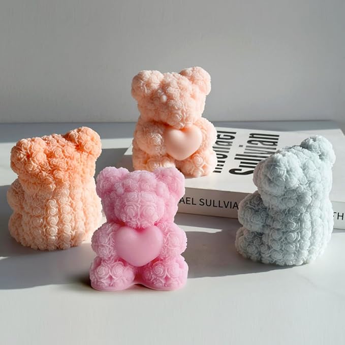 Rose Bear Candle Mold,Teddy Bear Silicone Molds for Candle Making,Epoxy Resin Bears Molds for DIY Handmade Soaps, DIY Candle, Mother's Day Gifts, Birthday Gifts, Home Decor Crafts (Mini)