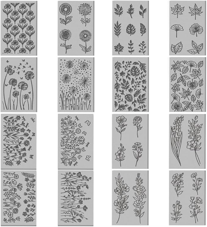 CHGCRAFT 16 Sheets Plants and Flower Clay Texture Mat Dandelions Pattern Polymer Clay Texture Sheets DIY Tools for Pottery Earring Jewelry Making Stamp Engraving Machines, 4x2.6inch