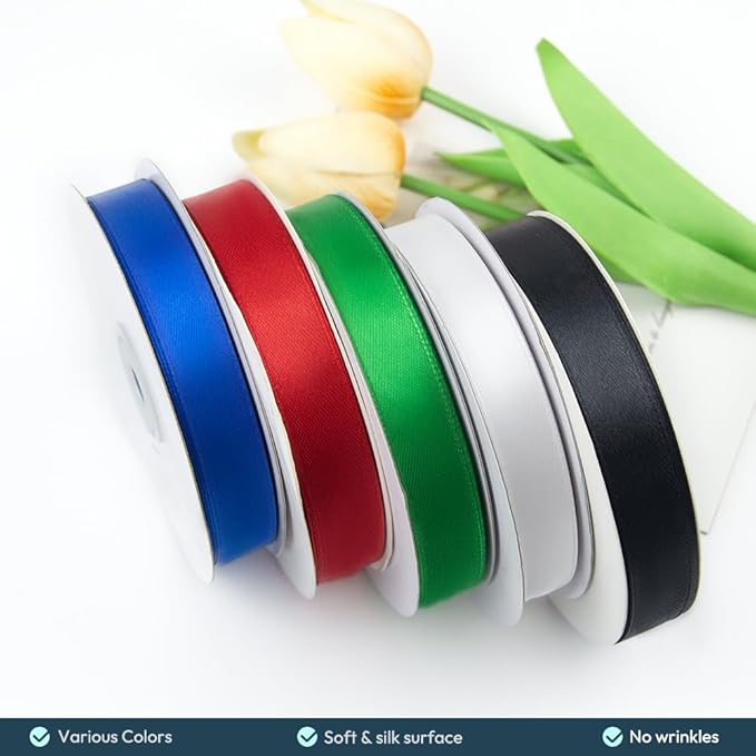 KMER LIFE 5/8" Wide x 50 Yards Silvery Single Faced Polyester Satin Ribbon, Silvery Satin Ribbon Perfect for Wedding Decor, Wreath, Crafts, Gift Wrapping & Other Projects (Silvery)