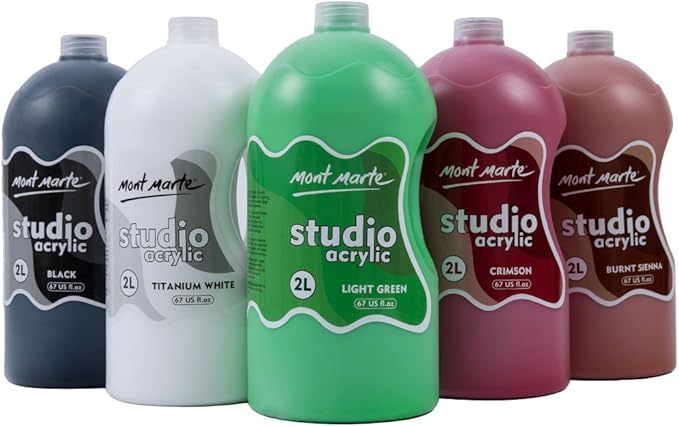 Mont Marte Discovery School Acrylic, Burnt Sienna, 1/2 Gallon (2 Liter). Ideal for Students and Artists. Excellent Coverage and Fast Drying. Pump Lid Included.