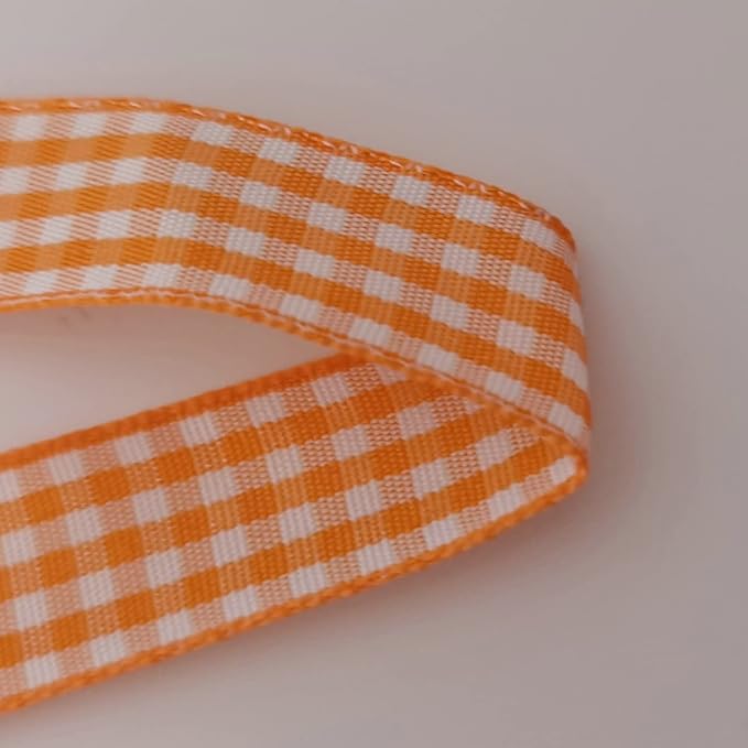 Orange Gingham Plaid Checked Ribbon 25 Yards Each Roll 100% Polyester (5/8",Orange)