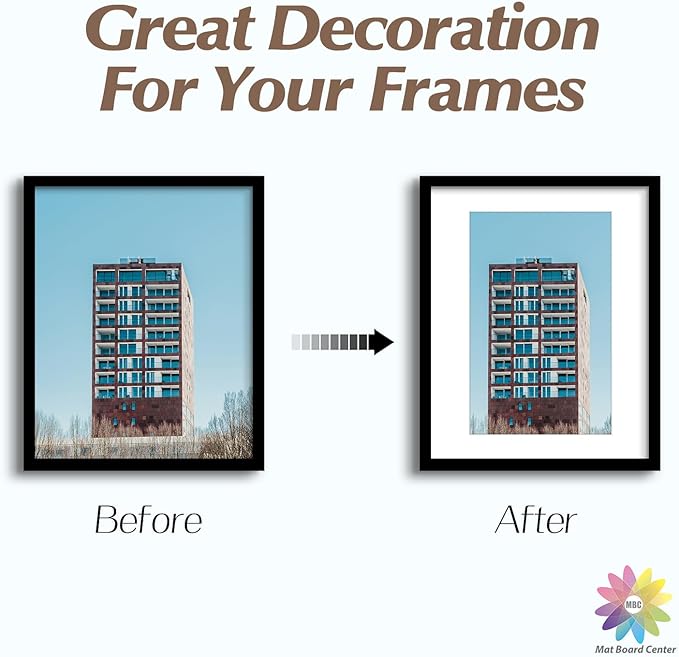 MBC Mat Board Center, 5 Pack 16x20 for 11x17 White Picture Mats Frame Mattes, Bevel Cut, Acid Free, 4-ply Thickness