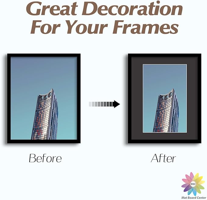 MBC Mat Board Center, 10 Pack 16x20 for 11x17 Black Picture Mats Frame Mattes, Bevel Cut, Acid Free, 4-ply Thickness