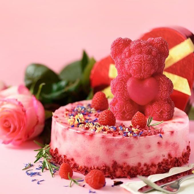Rose Bear Silicone Mold for Candle Making,3D Candle Mold Silicone,Resin Molds for DIY Decor,DIY Soap,DIY Candle,Mother's Day Gift,Birthday Gifts(Large Rose Heart Bear)