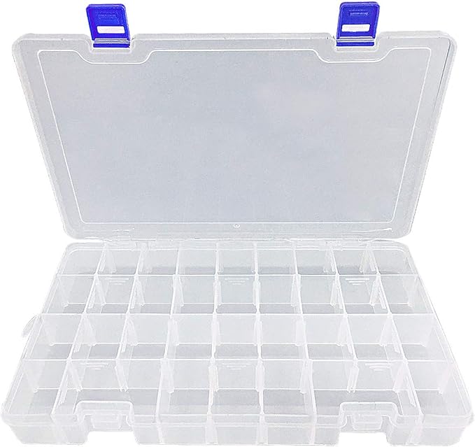 Qualsen Plastic Organizer Storage Box with Adjustable Dividers, Fishing Tackle Box and Bead Organizer Box for Jewelry, Beads, Earrings, Tools, Fishing Hooks, and Small Accessories(34 Grid x 2)
