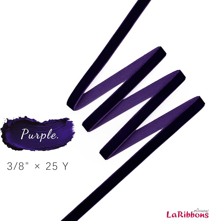 LaRibbons Thin Velvet Ribbon 3/8 Inch x 25 Yards, Purple Velvet Ribbon for Christmas Tree, Gift Wrapping, Wreath Bow, Outdoor Decoration