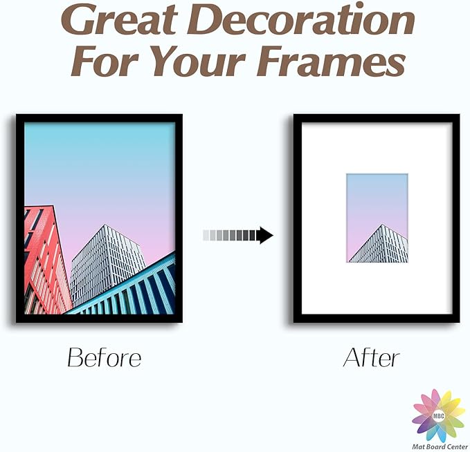 MBC Mat Board Center, 5 Pack 11x14 for 5x7 White Picture Mats Frame Mattes, Bevel Cut, Acid Free, 4-ply Thickness
