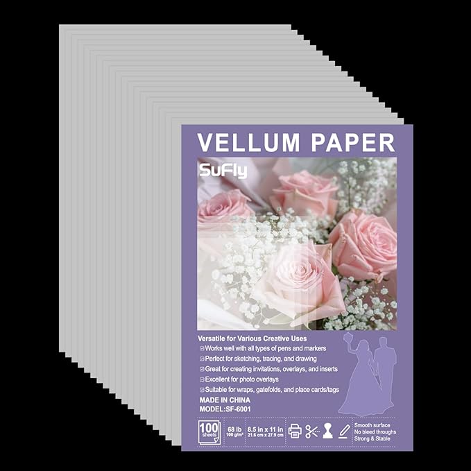 Vellum Paper 8.5 x 11 Translucent Printable, 100 Sheet(100gsm/68lb Vellum Tracing Paper, Translucent Vellum Paper for Invitation, Greeting Cards, Tracing Paper Pad for Drawing, Sketching, Writing