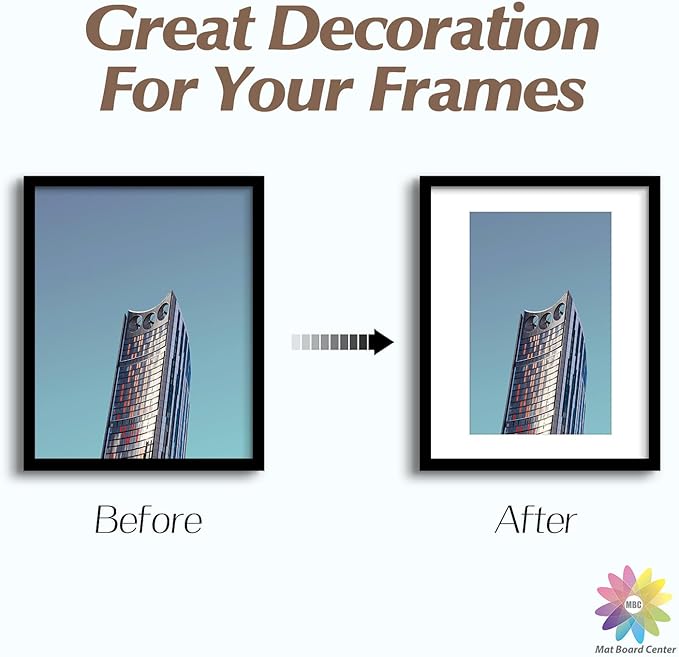 MBC MAT BOARD CENTER, 10 Pack 16x20 for 11x17 White Picture Mats Frame Mattes, Bevel Cut, Acid Free, 4-ply Thickness