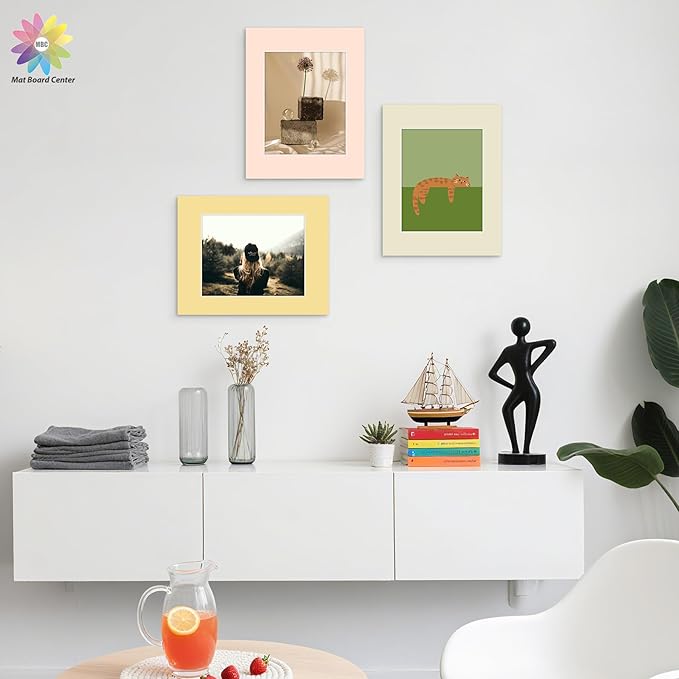 Mat Board Center, Pack of 25, 11x14 for 8x10 Mixed Color Mats - Acid Free, 4-ply Thickness, White Core - for Pictures, Photos, Framing