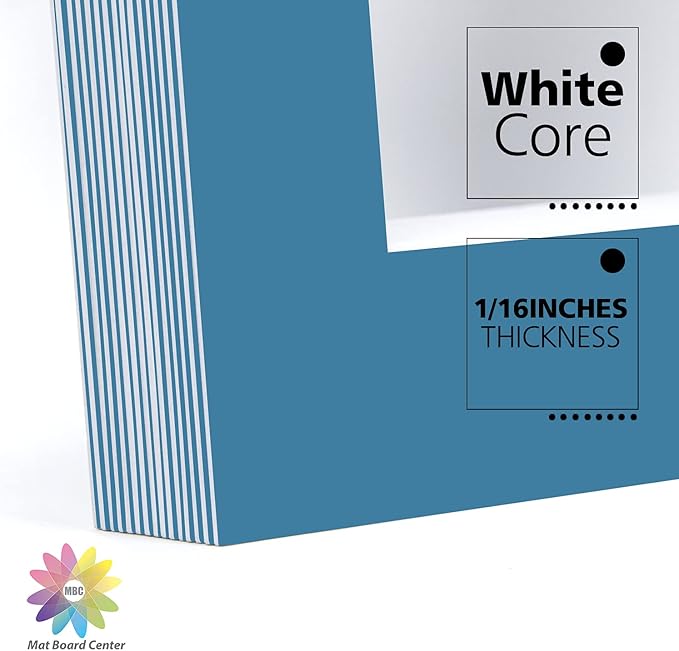 Mat Board Center, Pack of 10, 11x14 for 8x10 Dynamic Blue Color Mats - Acid Free, 4-ply Thickness, White Core - for Pictures, Photos, Framing