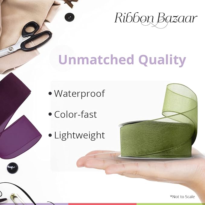 Ribbon Bazaar Sheer Organza Wired Ribbon - 100% Polyester Wire Edged Ribbon for Floral Decor, Table Arrangements, Apparel Embellishment & More - 1-1/2" Turquoise 25yd
