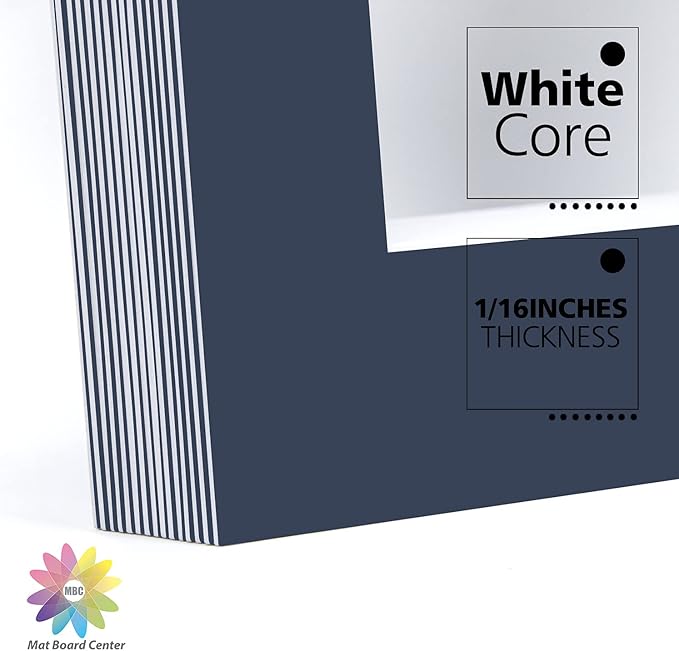 Mat Board Center, Pack of 10, 11x14 for 8x10 Dignity Blue Color Mats - Bevel Cut, Acid Free, 4-ply Thickness, White Core - for Pictures, Photos, Framing