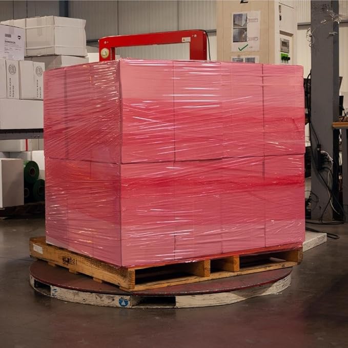PSBM Red Stretch Wrap, 15 Inch x 1476 Feet, 144 Pack, Tinted Pre-Stretched Shrink Wrap Film for Moving, Packaging, Pallet Wrapping