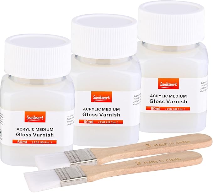 3Pcs Gloss Varnish for Acrylic Painting, 180ml Acrylic Varnish Clear Coat, Non-Yellowing, Non-Toxic for Artwork, Acrylics Paint, Suitable for Pro Artists, Hobby Painter