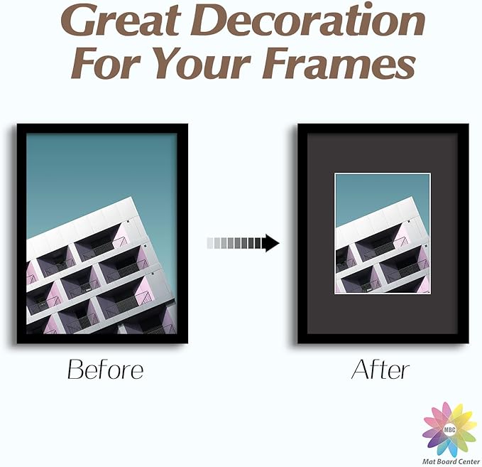 MBC Mat Board Center, 5 Pack 12x16 for 8x10 Black Picture Mats Frame Mattes, Bevel Cut, Acid Free, 4-ply Thickness