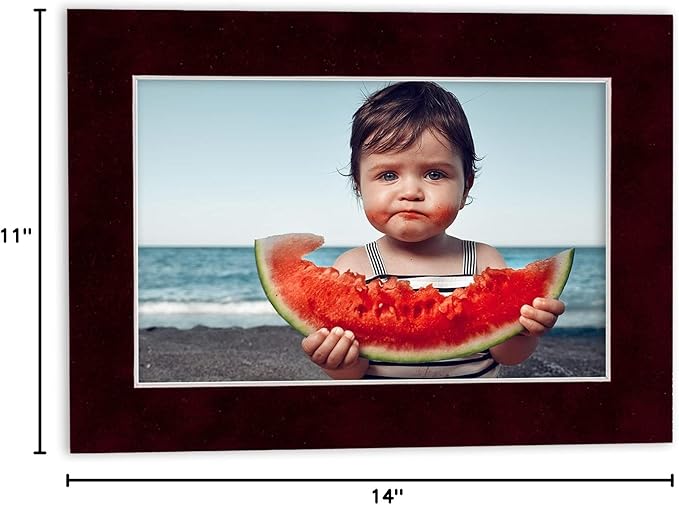Pack of Ten Acid Free 11x14 Mats Bevel Cut for 8.5x11 Photos - Dark Red Suede Precut Matboards With Backing Boards and Self Seal Photo Mat Bags For Pictures, Photos, Framing - 4-ply Thickness