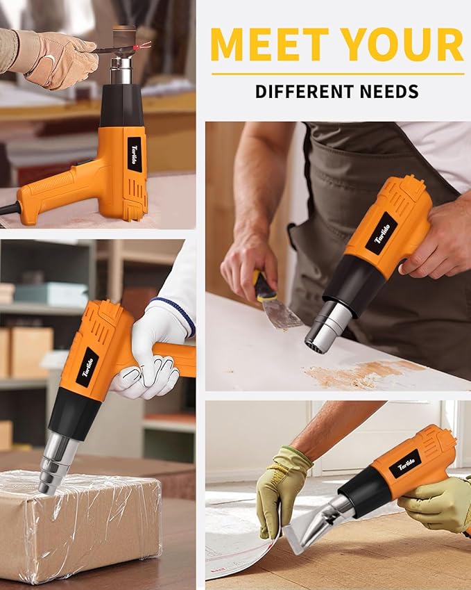 Heat Gun 1500W 572°F-932°F(300°C-500°C) Fast Heating Heavy Duty Hot Air Gun Kit Variable Temperature Control Overheat Protection with 4 Nozzles for Crafts, Shrinking Pvc, StrippingPaint 