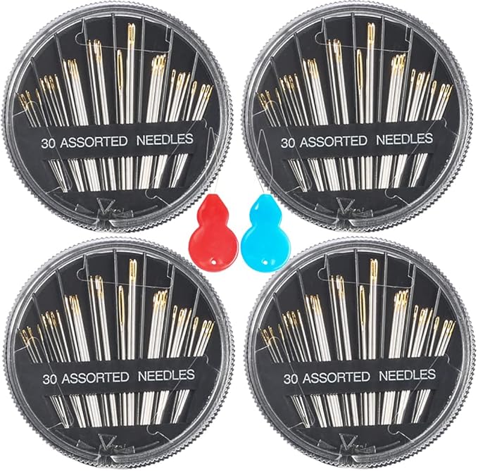Eketirry Premium Hand Sewing Needles,4 Pack 30-Count Assorted Needles for Sewing Repair, 6 Different Sizes Sewing Needles with 2 Threaders (Black,4)