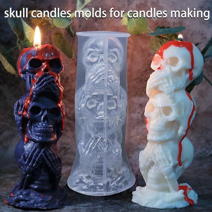 4Pcs Halloween Ghost Candle Silicone Molds Set, DIY 3D Halloween Pumpkin Skull Candle Making Wax Moulds Gypsum Ornament Resin Soap Molds Casting Art Home Decor