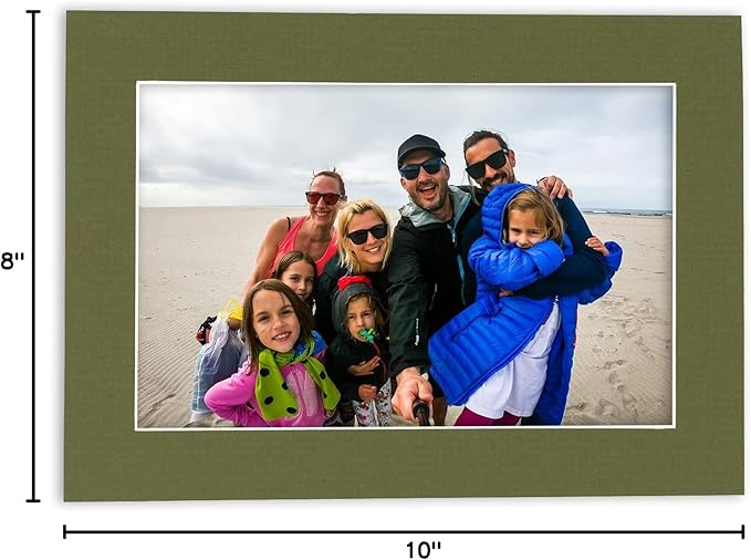 8x10 Mat Bevel Cut for 5.5x8.5 Photos - Acid Free Dill Green Precut Matboard With Backing Board and Crystal Clear, Self Seal Photo Mat Bag - For Pictures, Photos, Framing - 4-ply Thickness