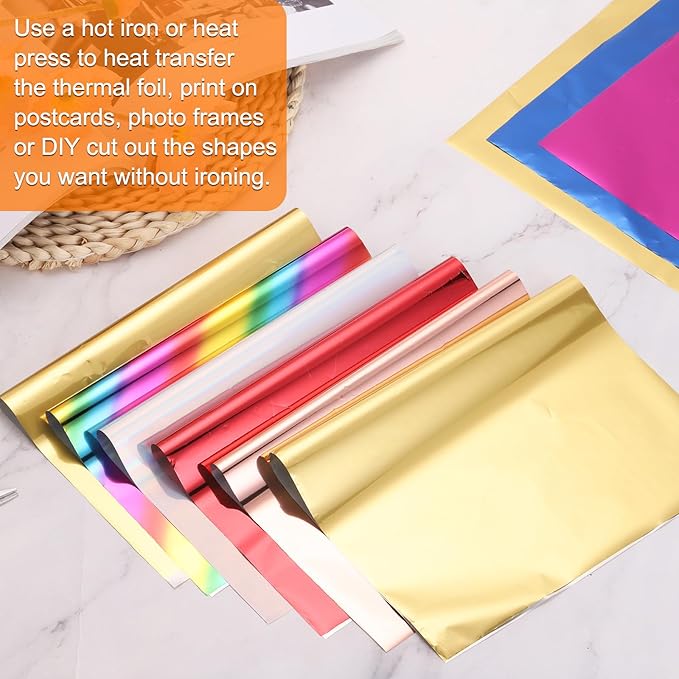 MECCANIXITY 50 Sheets Heat Reactive Foil, 20x29cm Silver Foil Transfer Sheets Toner Reactive Foil Transfer Foil Sheets Hot Foil Stamping Paper for Crafts DIY Cardmaking Album Decoration