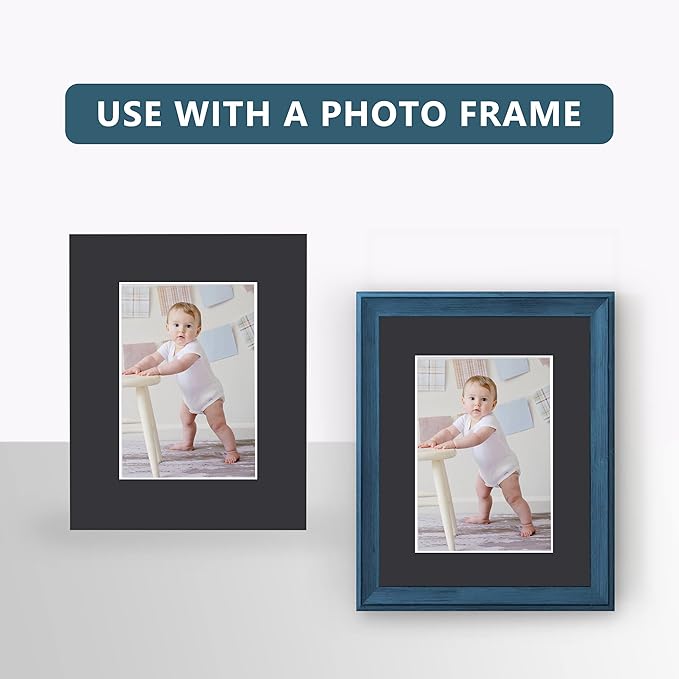 Somime 10 Pack Black Picture Frame 11x14 Mat Board,White Core Bevel Cut Mats 8.5x11, Whole Frame Mat Kit Includes 10 Picture Photo Mattes & 10 Backings & 10 Krystal Sleeve Bags