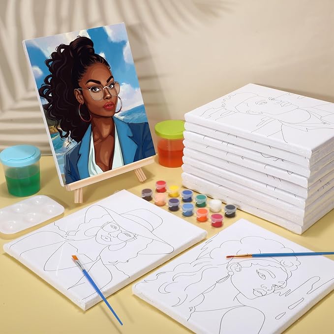 Zhanmai 12 Pack Pre Drawn Canvas for Painting Sip and Paint Kit 8" x 10" Paint Party Set Canvas Painting Pre Printed Canvases for Party Favor DIY Virtual Adult's Date Night(Adult Couples)