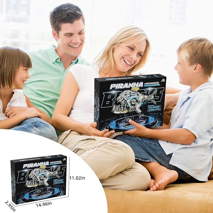 Mechanical Piranha Building Sets, Ocean Animal Collection Toy, Multi-Jointed Movement with Ice Blue Accents, Adults Home or Office Decor, STEM Building Gift for Teens Boys and Girls 12+(1085 PCS)