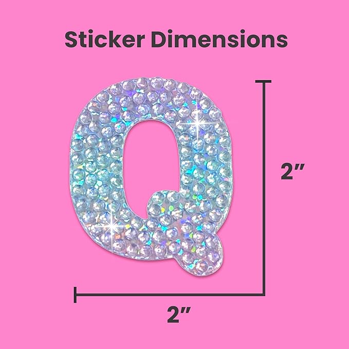 StickerBeans® Rhinestone Alphabet Letter Sticker Q - Unique Sparkly Design 2” x 2” Cut-to-Shape Adhesive - Personalization, Collecting, Gifting, Scrapbooking, Decorating Laptops, Phone Cases, All Ages