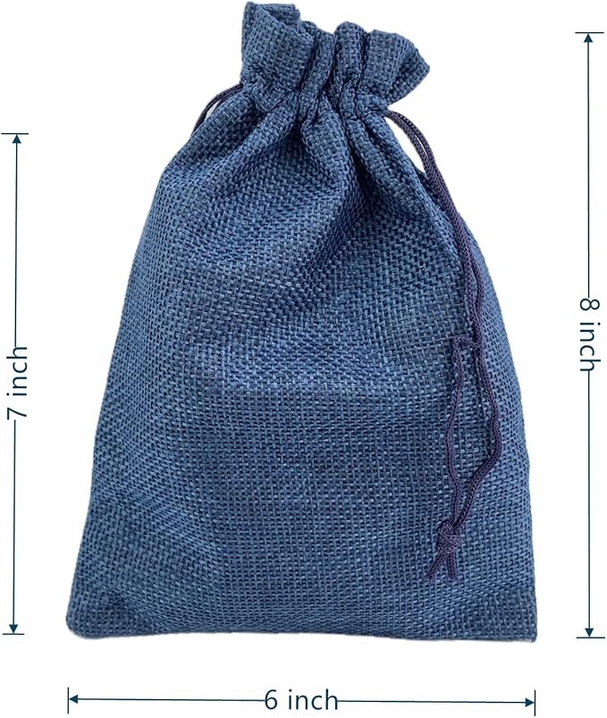 Palmhomee Pack of 25 Burlap Gift Bags with Drawstring Linen Jewelry Pouches Wedding Hessian Jute Bags for Birthday and Treat Pouches Party Wedding Favors Gift (6x8 Inch, Navy Blue)