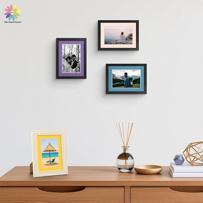 Mat Board Center, Pack of 10, 5x7 for 4x6 Mix Color Mat Kit - Acid Free, 4-ply Thickness, White Core - Includes Backing Boards and Clear Bags - for Pictures, Photos, Framing