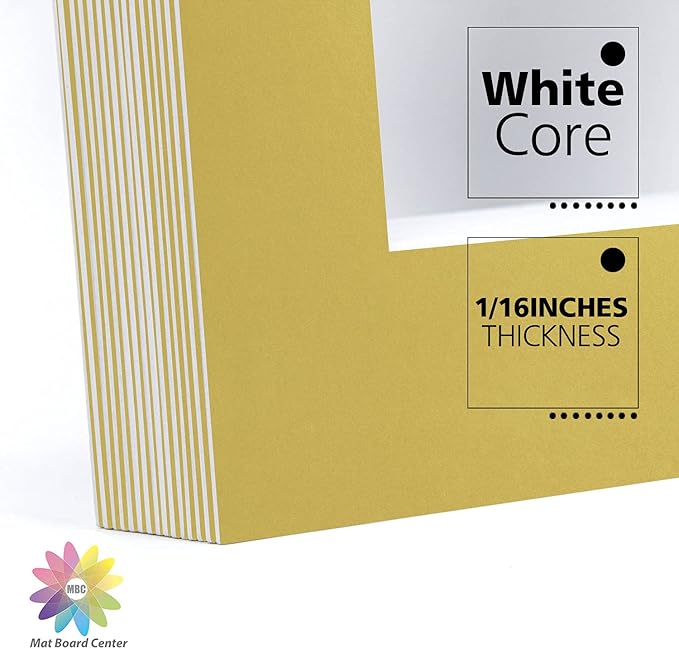 Mat Board Center, Pack of 10, 11x14 for 8x10 Old Gold Color Mats - Bevel Cut, Acid Free, 4-ply Thickness, White Core - for Pictures, Photos, Framing