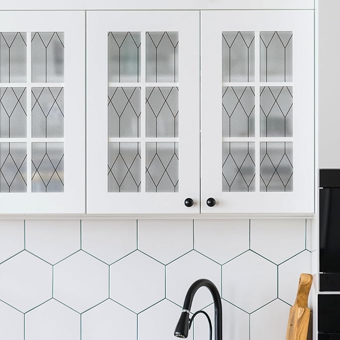 rabbitgoo Window Privacy Film for Glass Windows, Frosted Glass Cling with Decorative Moroccan Lattice, Removable Heat Control Sun Blocking Door Covering Sticker for Home Bathroom, 29.5 x 157.4 inches