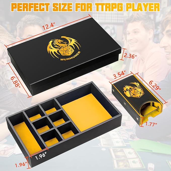 DND Dice Tray & Tower Storage Box, 4 in 1 D&D Dice Holder Case (Dice Rolling Tray, Dice Roller Tower, Dice & Miniature Storage), Great RPG Accessories Gifts for Dungeons and Dragons MTG DM & Player