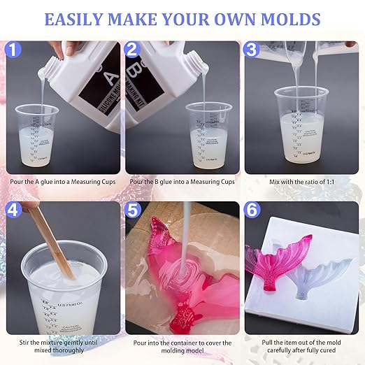 Silicone Mold Making Kit - 46oz Translucent 15A Liquid Silicone Rubber 1:1 Mixing Ratio for Mold Making, Fast Curing DIY Molding Kit for Resin Casting, Candle Molds, Soap Molds, Craft (3 Colors)