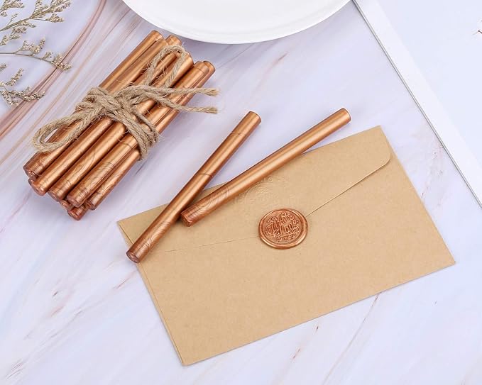 Yoption 15 Pieces Glue Gun Sealing Wax Sticks for Wax Seal Stamp, Great for Wedding Invitations, Cards, Envelopes (Copper Red Gold)